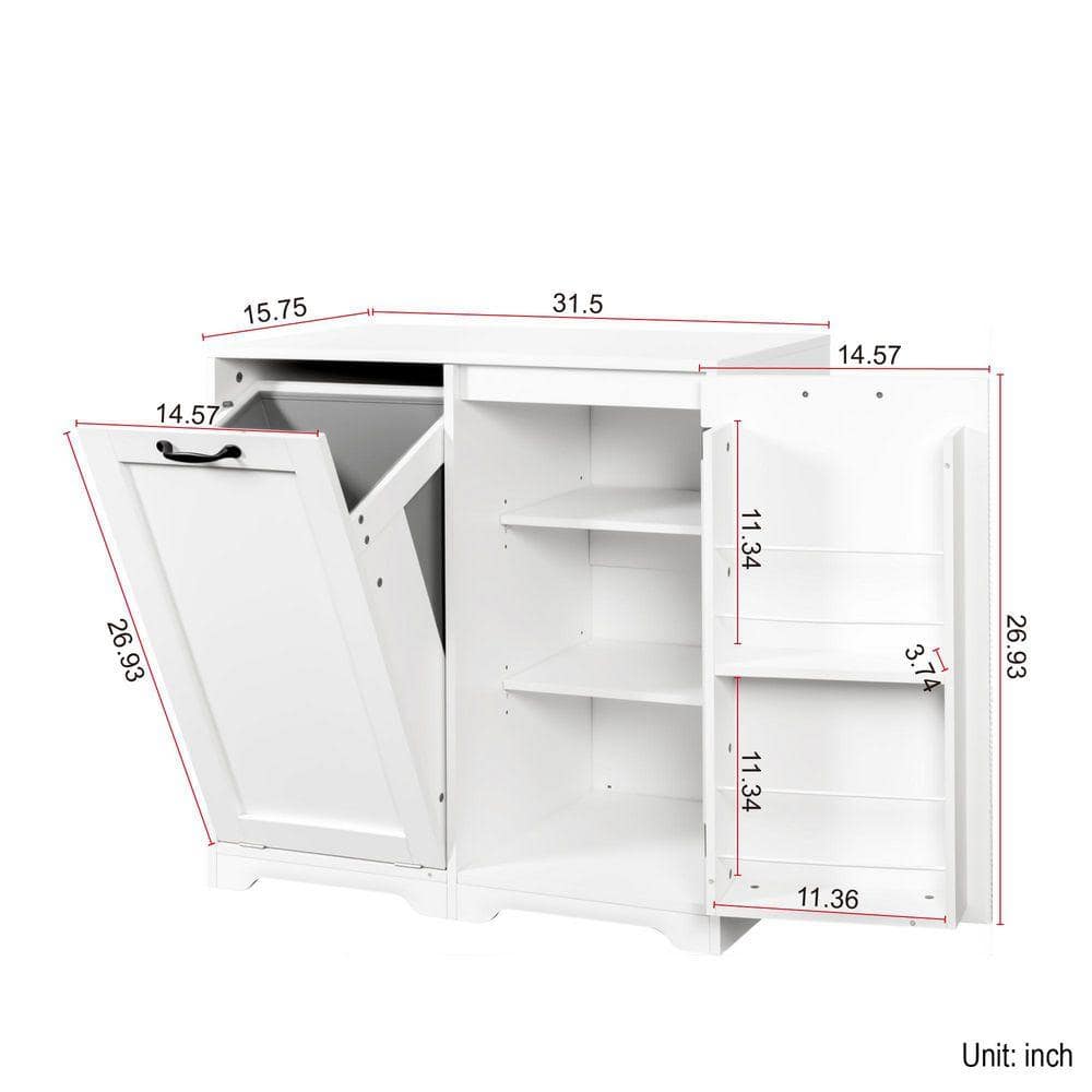 AOPSPS 31.50 in. W x 15.75 in. D x 30. 31 in. H White Linen Cabinet with Tilt-Out Laundry Hamper, Adjustable Shelf (3)