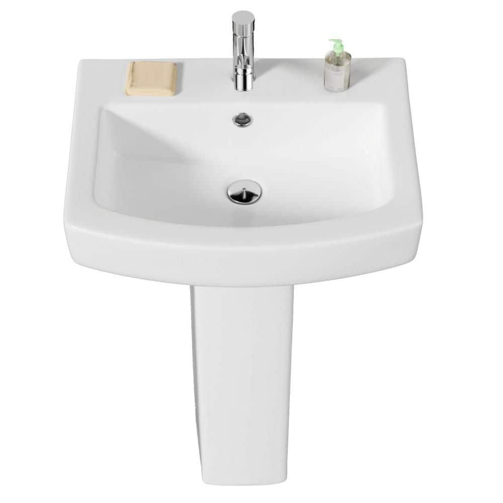 WetBase 22 in. W Pedestal Sink Rectangular Ceramic Bathroom Pedestal Sink Combo in White with Overflow 1 Predrilled Faucet Hole (1)