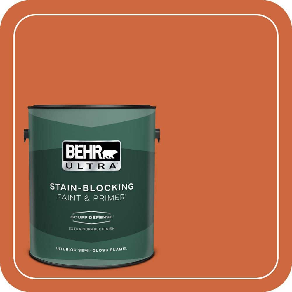 BEHR ULTRA 1 gal. #S-H-250 Pumpkin Patch Extra Durable Semi-Gloss Enamel Interior Paint & Primer