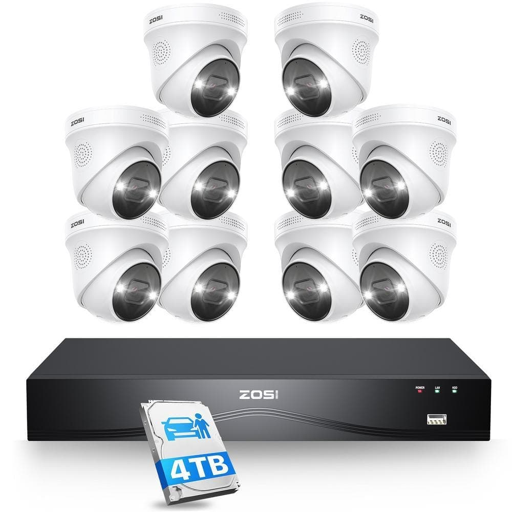 ZOSI 4K 16-Channel(32CH Expandable) 4TB POE NVR Security Camera System with 10-Wired 8MP Outdoor Audio Cameras (1)