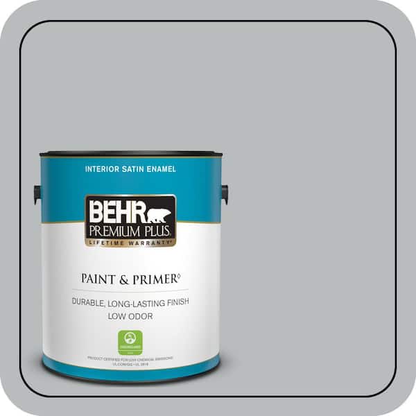 BEHR PREMIUM PLUS 1 gal. #PPU18-05 French Silver Satin Enamel Low Odor Interior Paint & Primer (2)