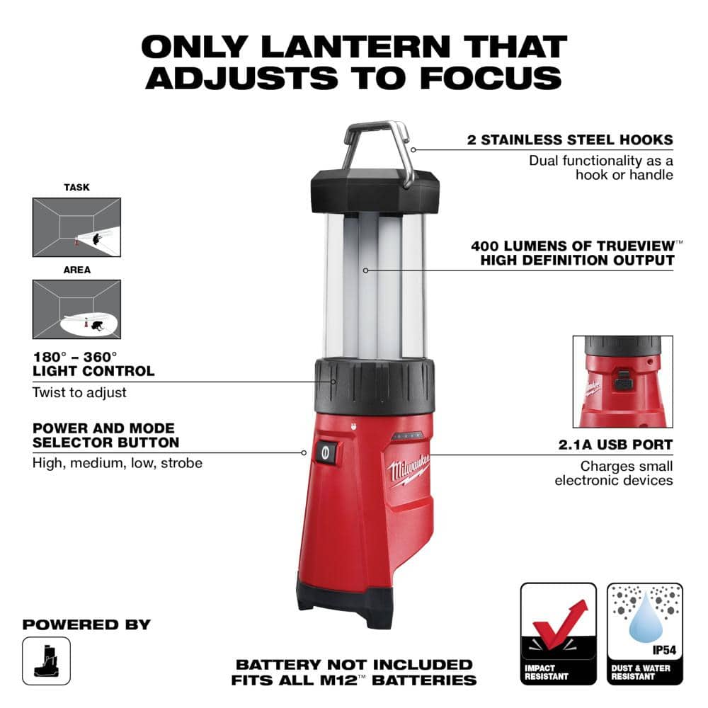 Milwaukee M12 12-Volt 400 Lumens Lithium-Ion Cordless LED Lantern/Trouble Light with USB Charging (Tool-Only) (3)