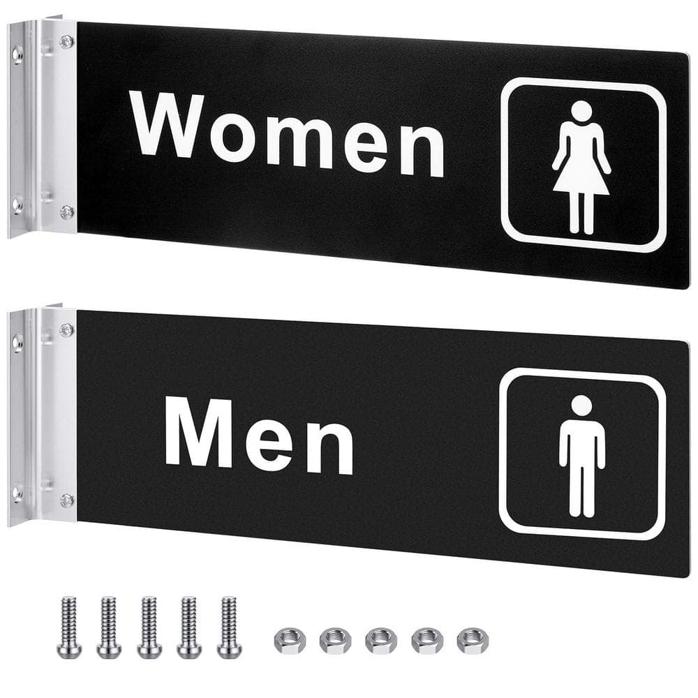 LAIFUCAM 2-Piece Acrylic Black Double Sided Restroom Door Signs for Indoor or Outdoor Business Bathroom Easy Installation (1)