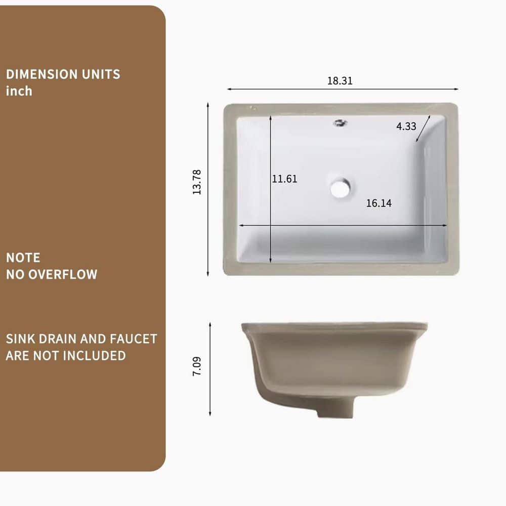 LIVACA 18 in. 14 in. Drop-In Bathroom Sink in White Ceramic with Mounting Hardware and Overflow durable construction (2)