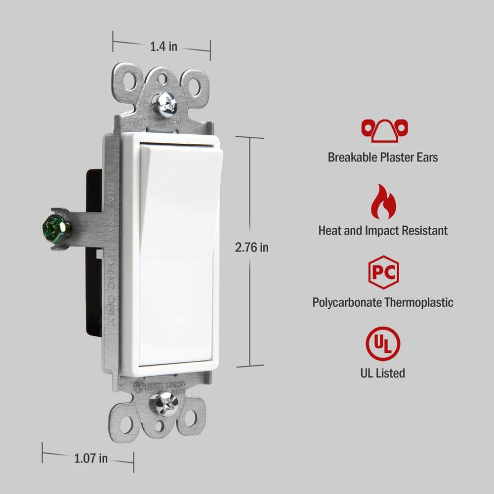 ENERLITES 15 Amp Single Pole Decorator Paddle Rocker Light Switch with Wall Plates, White (3-Pack) (2)