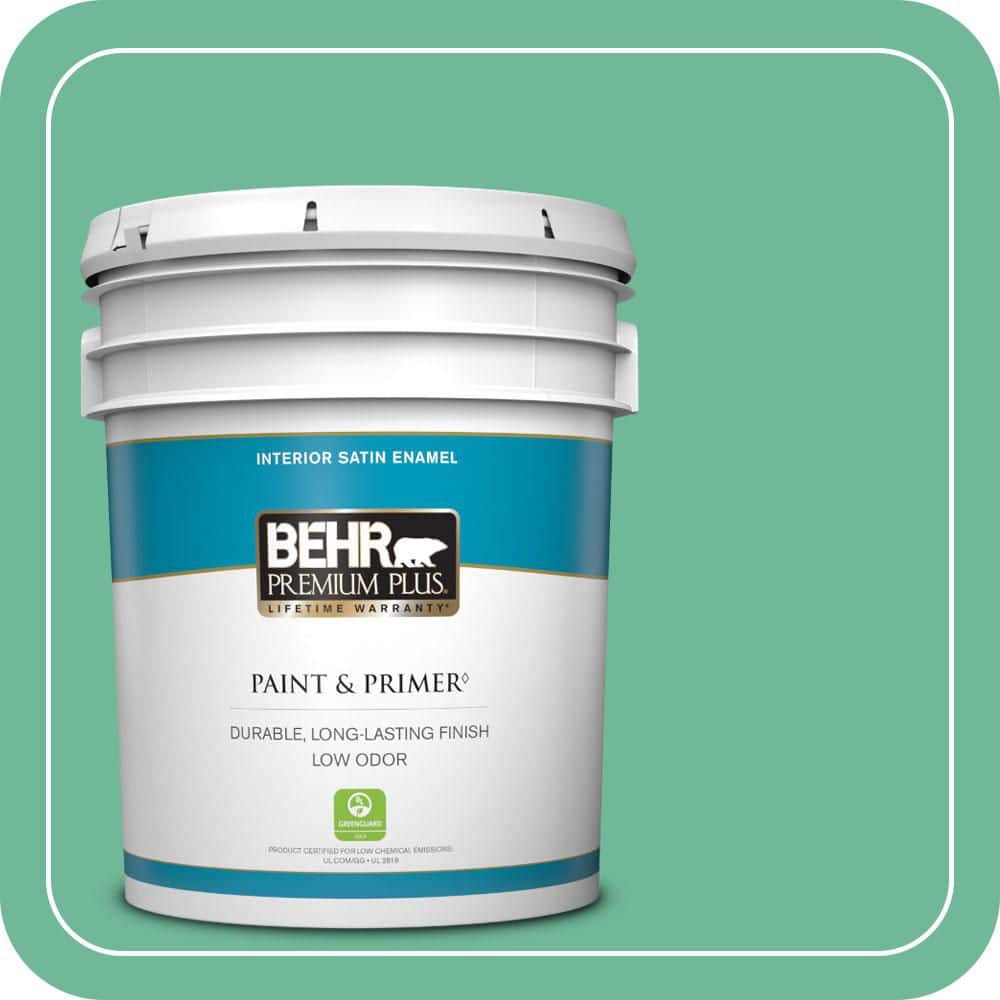 BEHR PREMIUM PLUS 5 gal. #MQ6-41 Farmers Market Satin Enamel Low Odor Interior Paint & Primer