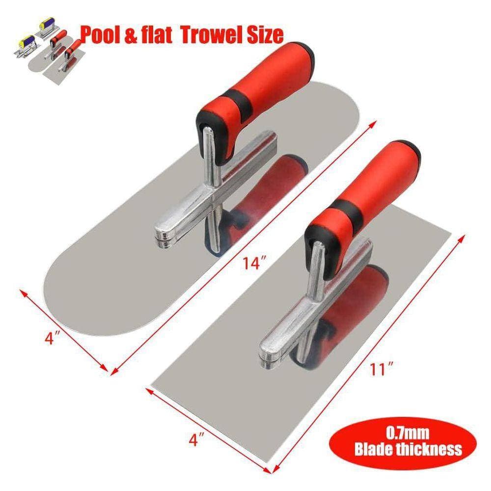 KIWDZFU 13.5 x 4.5 Stainless Steel Flat Finishing Trowel with Plastic Handle Plus Pool Trowel Concrete Edger Groover Kit (2)