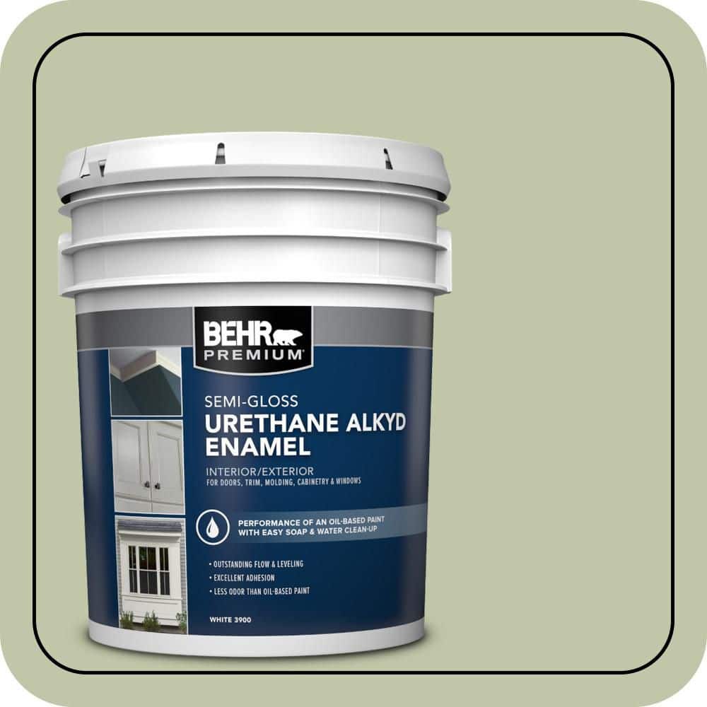 BEHR PREMIUM 5 gal. #PPU10-08 Minted Lemon Urethane Alkyd Semi-Gloss Enamel Interior/Exterior Paint