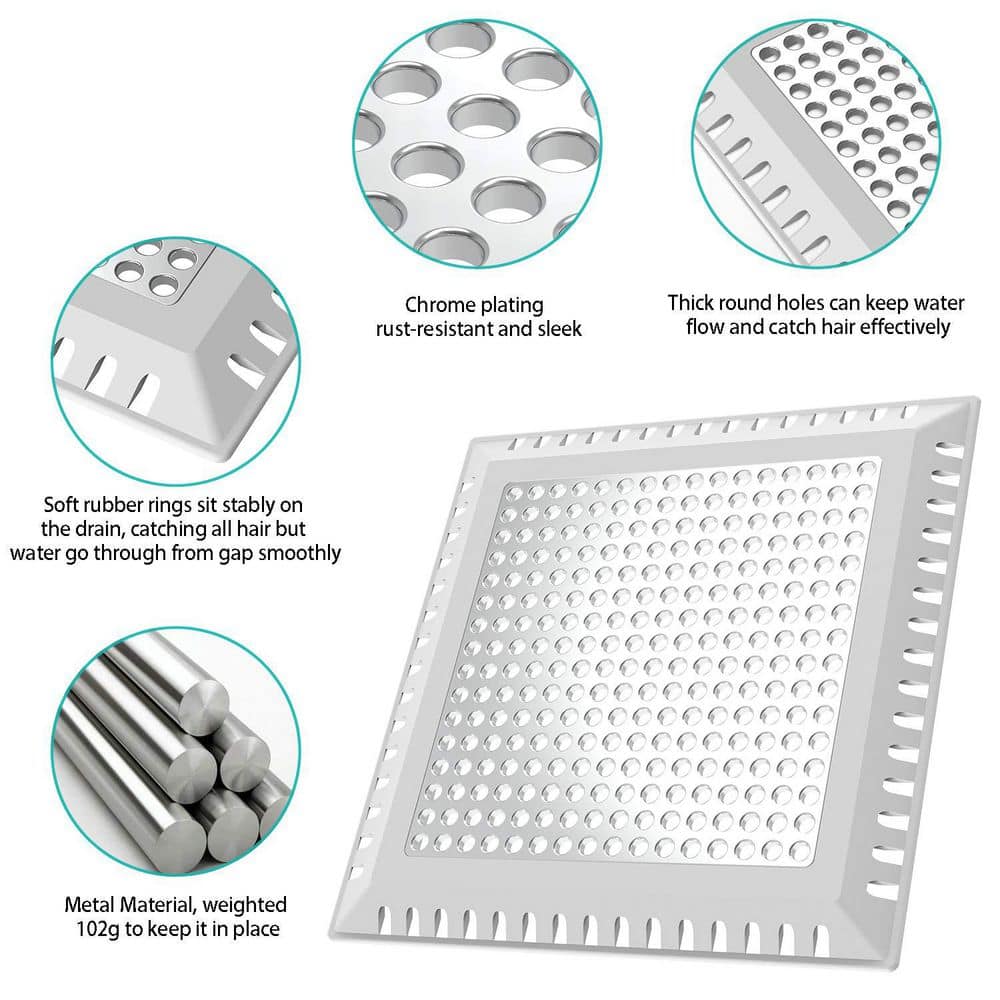 Wudkey 2-in-1 Design 1-Piece Shower Drain Hair Catcher with Stainless Steel, Silicone Construction in Brushed Nickel (3)