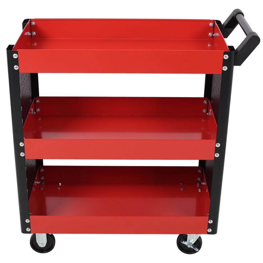 Huluwat 3-Tier Heavy Duty Steel Utility General Use Cart with Pegboard for Repair Shop, Garage, Warehouse, Red (3)