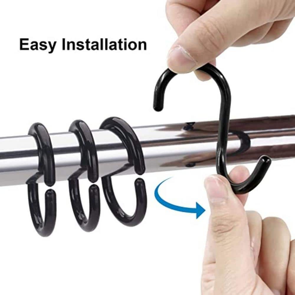 Dyiom Black Shower Curtain Hooks Rings, 24-Pieces Plastic, Rustproof Plastic, Shower Curtains Rings/Hooks in Black (3)