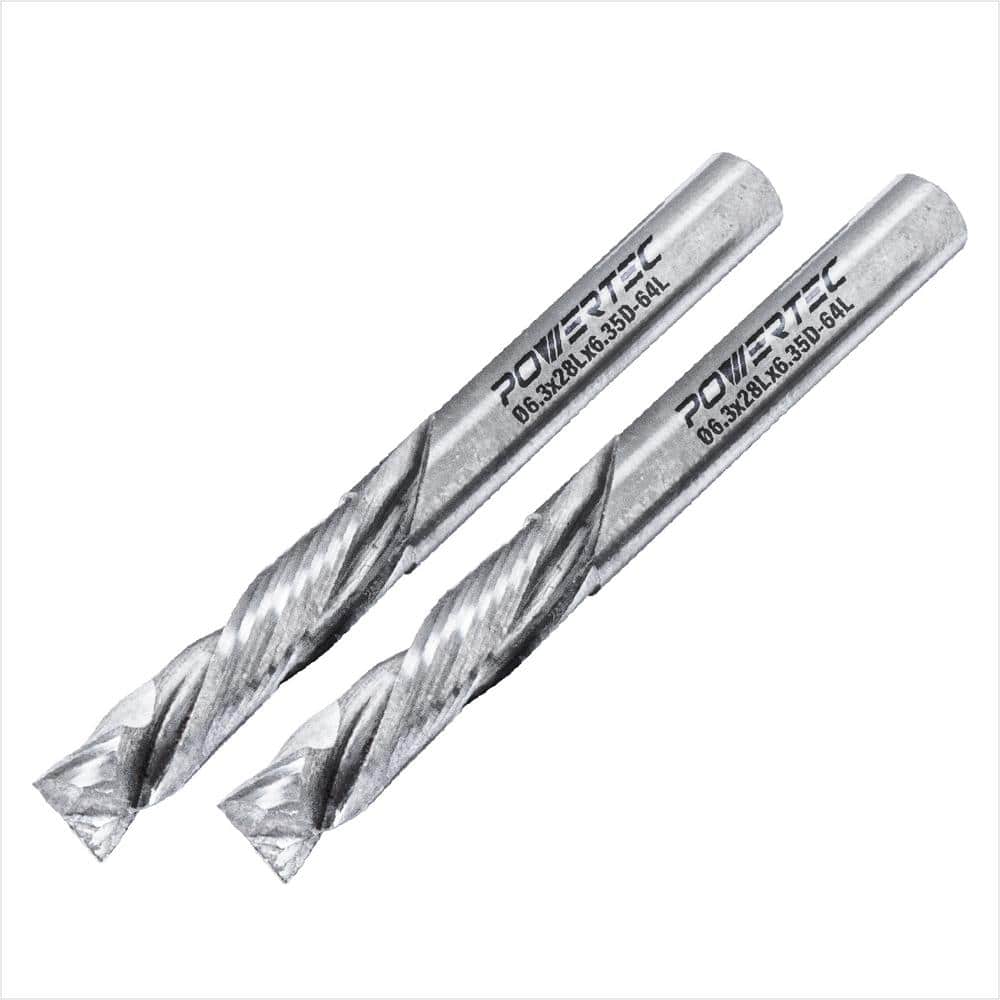 ‎POWERTEC 1/4 in. x 1/4 in. Shank Up/Down Cut Compression Carbide Spiral Router Bit (2-Pack)