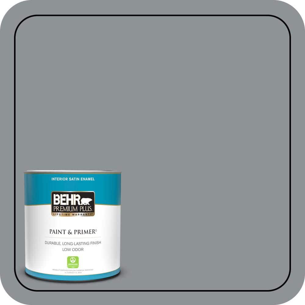 BEHR PREMIUM PLUS 1 qt. #PPU26-05 Flint Gray Satin Enamel Low Odor Interior Paint & Primer