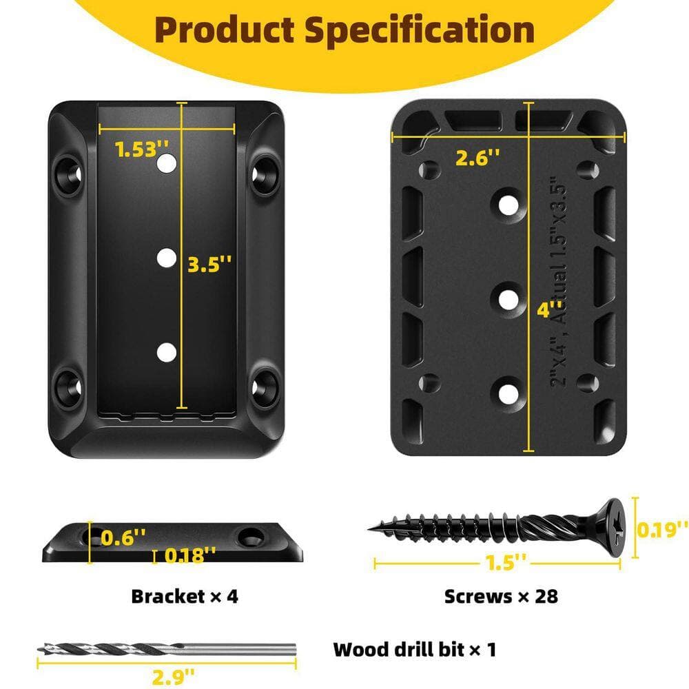 Afoxsos 4-Pieces Nylon Glass Fiber Deck Railing Bracket Connectors for 2 x 4 Wood Post with Coated Screws and Drill Bit (2)