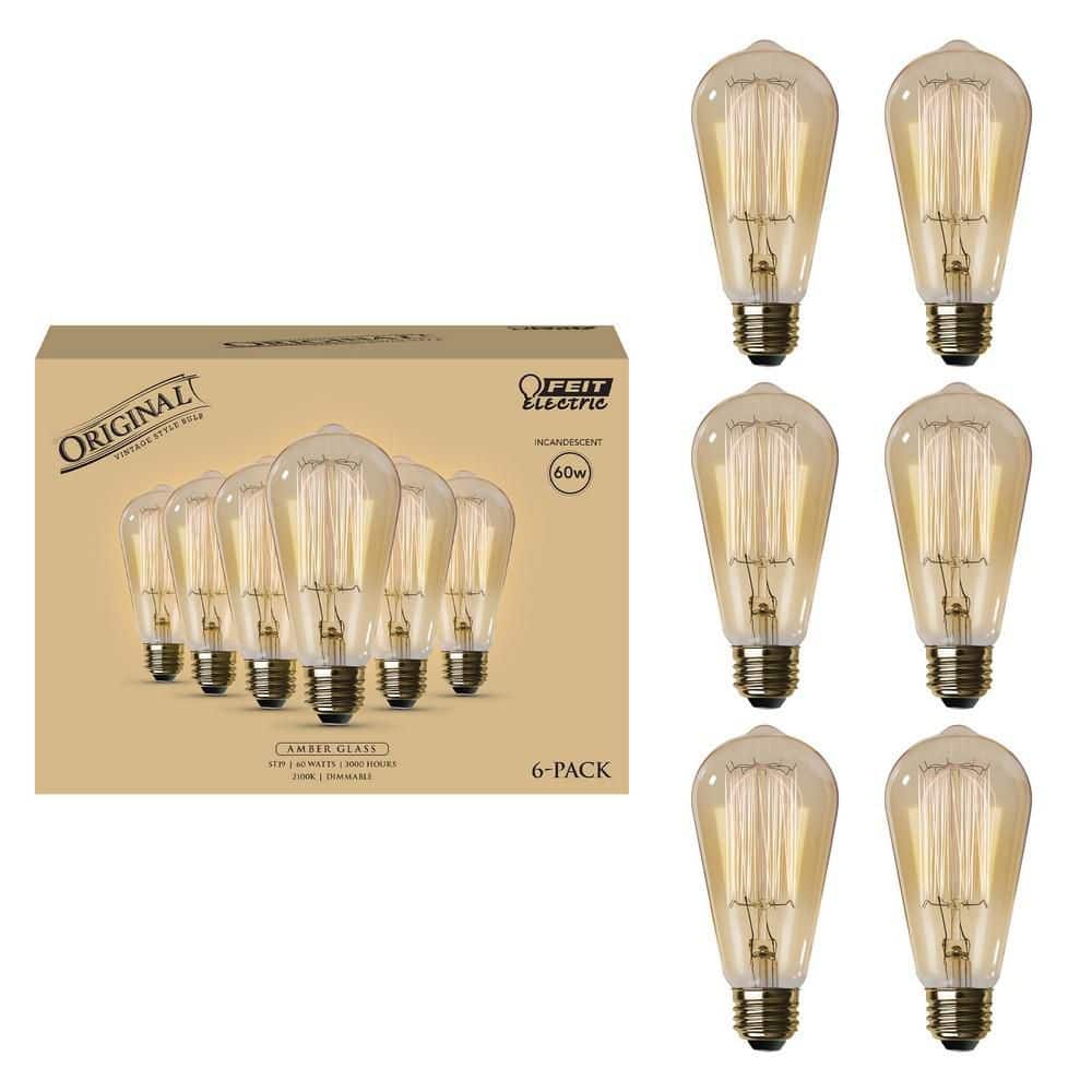 Feit Electric 60-Watt ST19 Dimmable Cage Filament Amber Glass E26 Vintage Edison Incandescent Light Bulb, Warm White (6-Pack) (2)