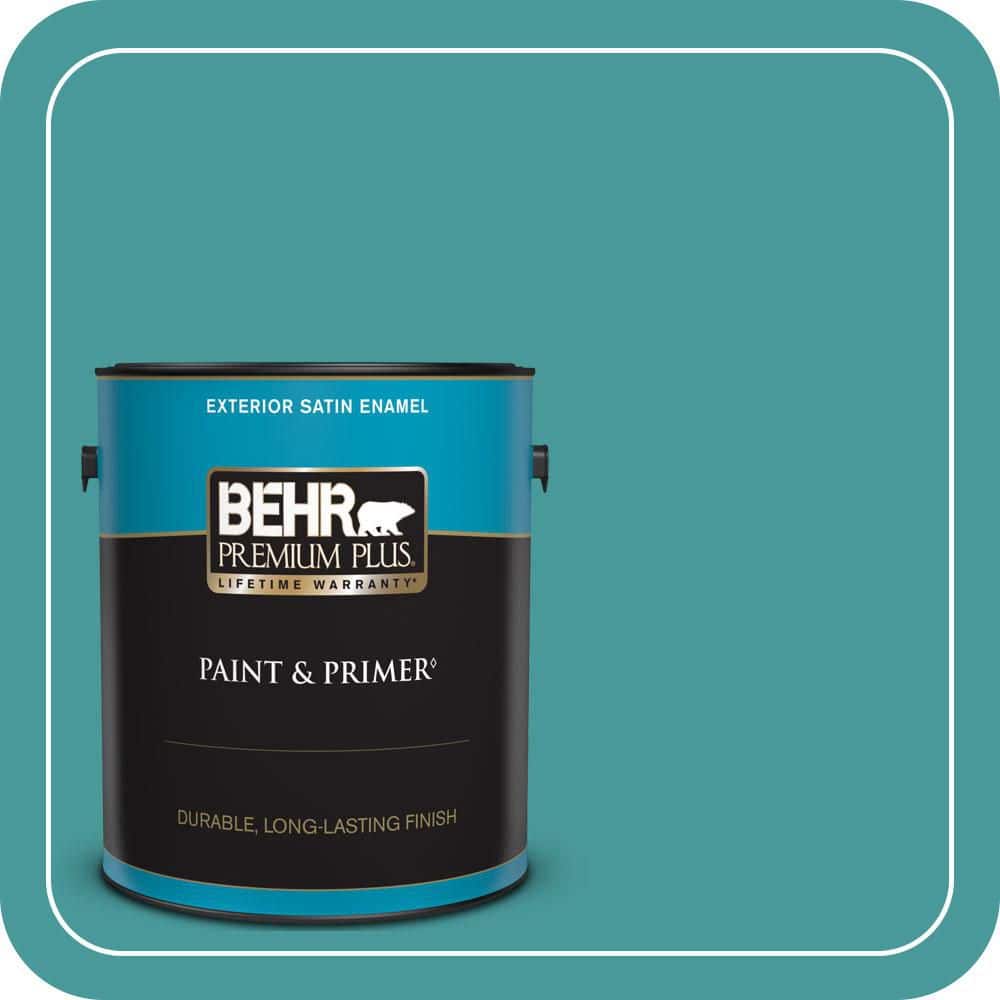 BEHR PREMIUM PLUS 1 gal. #510D-6 Aquatic Green Satin Enamel Exterior Paint & Primer