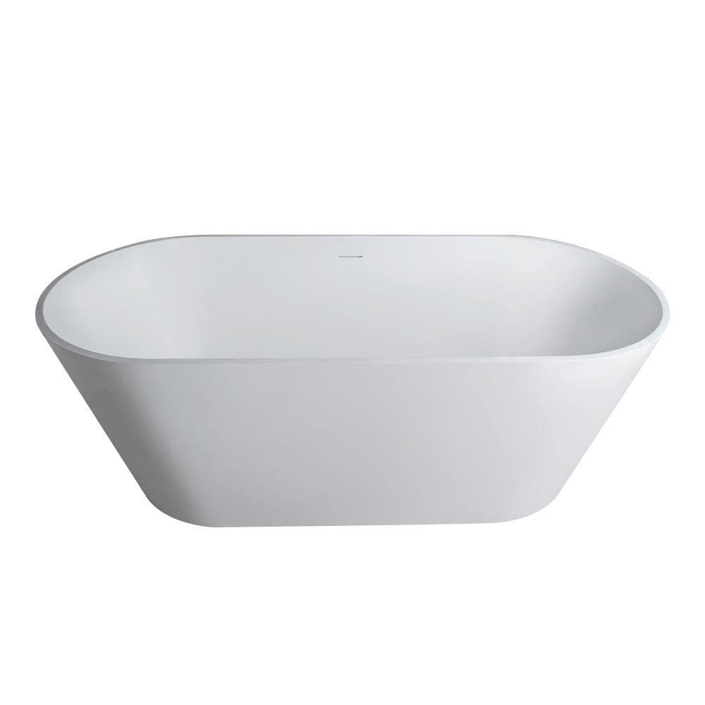 LIVACA 63.00 in. x 29.53 in. Flat Bottom Solid Surface Freestanding Soaking Bathtub with Center Drain in Matte White (3)