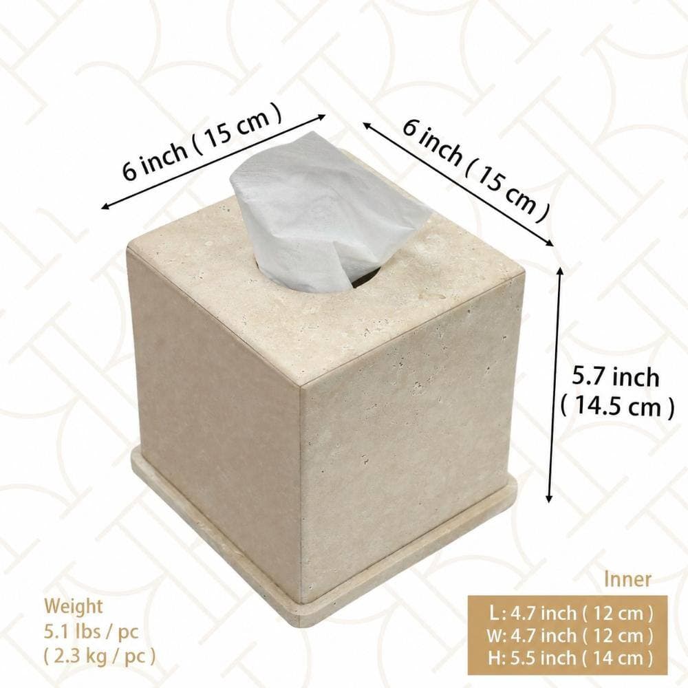 Unbranded Natural Marble Tissue Box Cover, Beige Square 6 x 6 x 6 in Heavy Stone Decor for Home Kitchen Bathrooms (3)