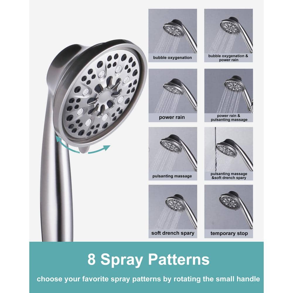 WOWOW Single Handle 8-Spray Patterns Tub and Shower Faucet 1.8 GPM with Corrosion Resistant in Brushed Nickel (Valve Included) (3)