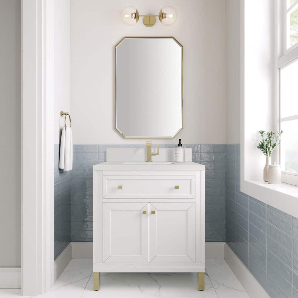 James Martin Vanities Chicago 29.9 in. W x 23.3 in. D x 32.6 in. H Single Bath Vanity Cabinet Without Top in Glossy White (1)