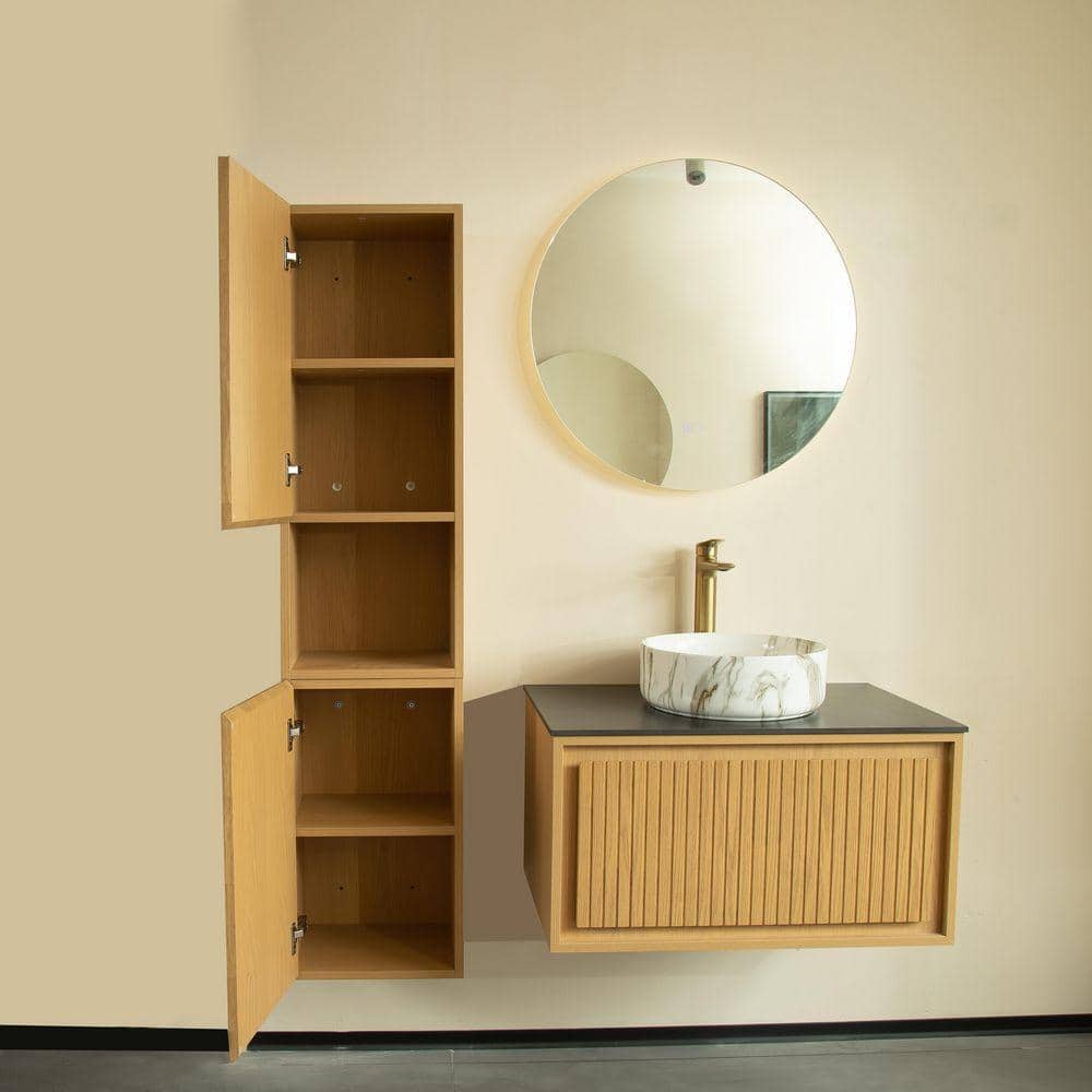 Modland Loiry 14 in. W x 11.81 in. D x 59 in. H Bathroom Storage Wall Cabinet in Light Oak (2)