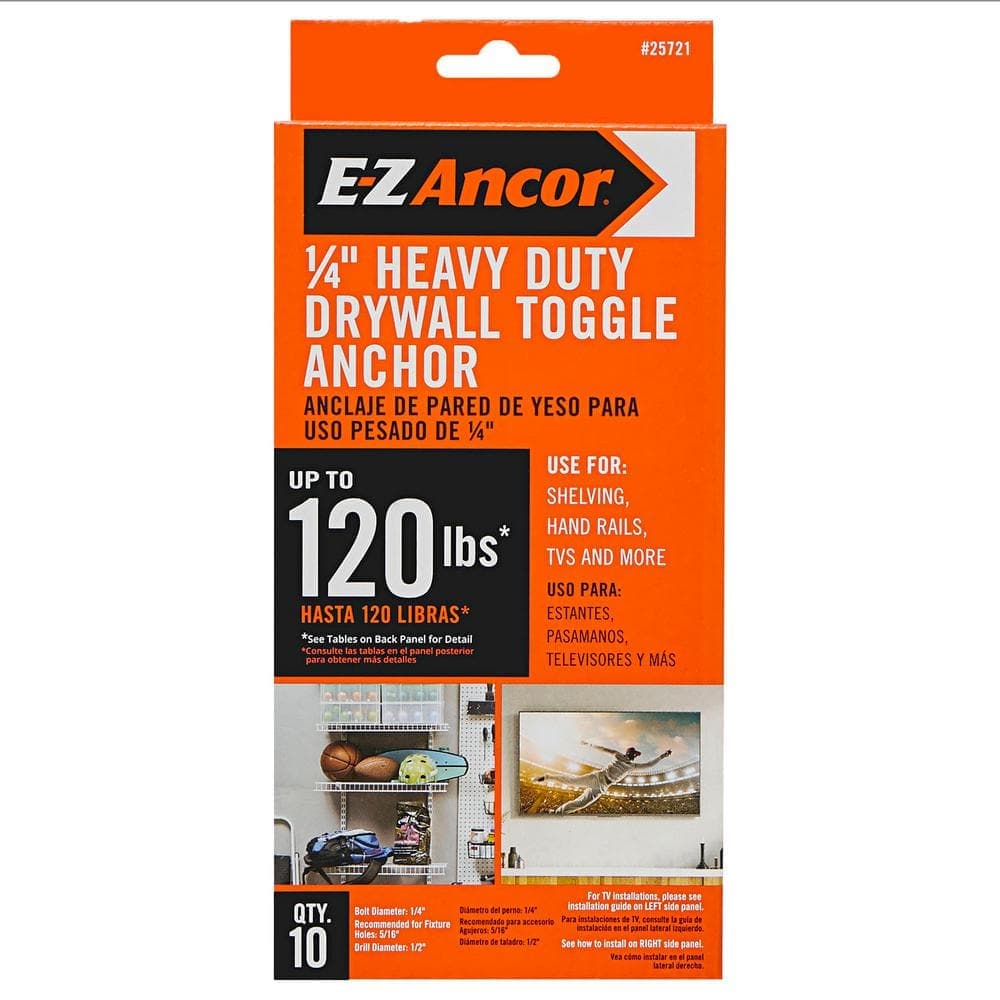 E-Z Ancor 1/4 in. x 2- 1/2 Heavy-Duty Phillips Drywall Screw Toggle Anchors ( 10-Pack)