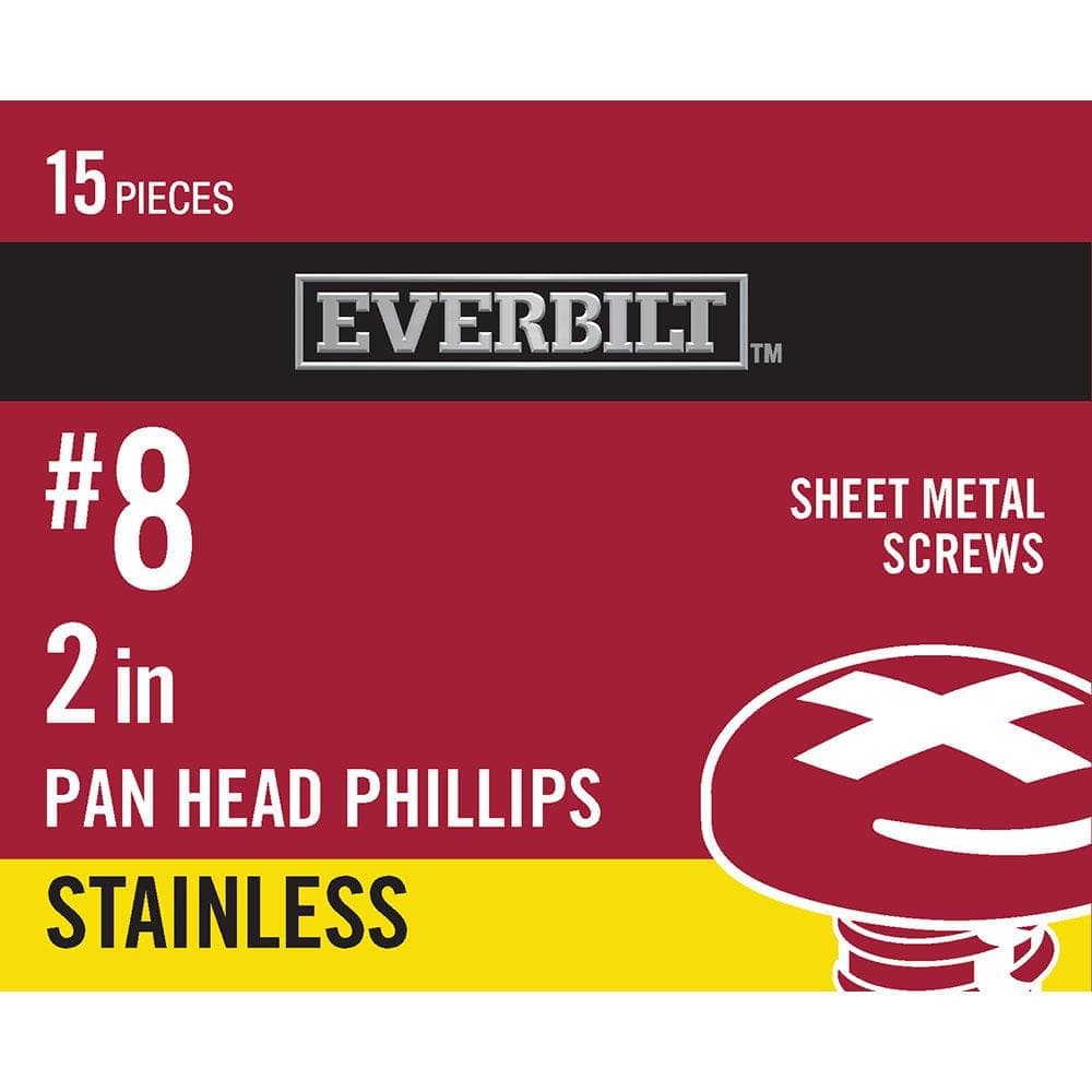 Everbilt #8 x 2 in. Phillips Pan Head Stainless Sheet Metal Screws (2-Pack) (1)