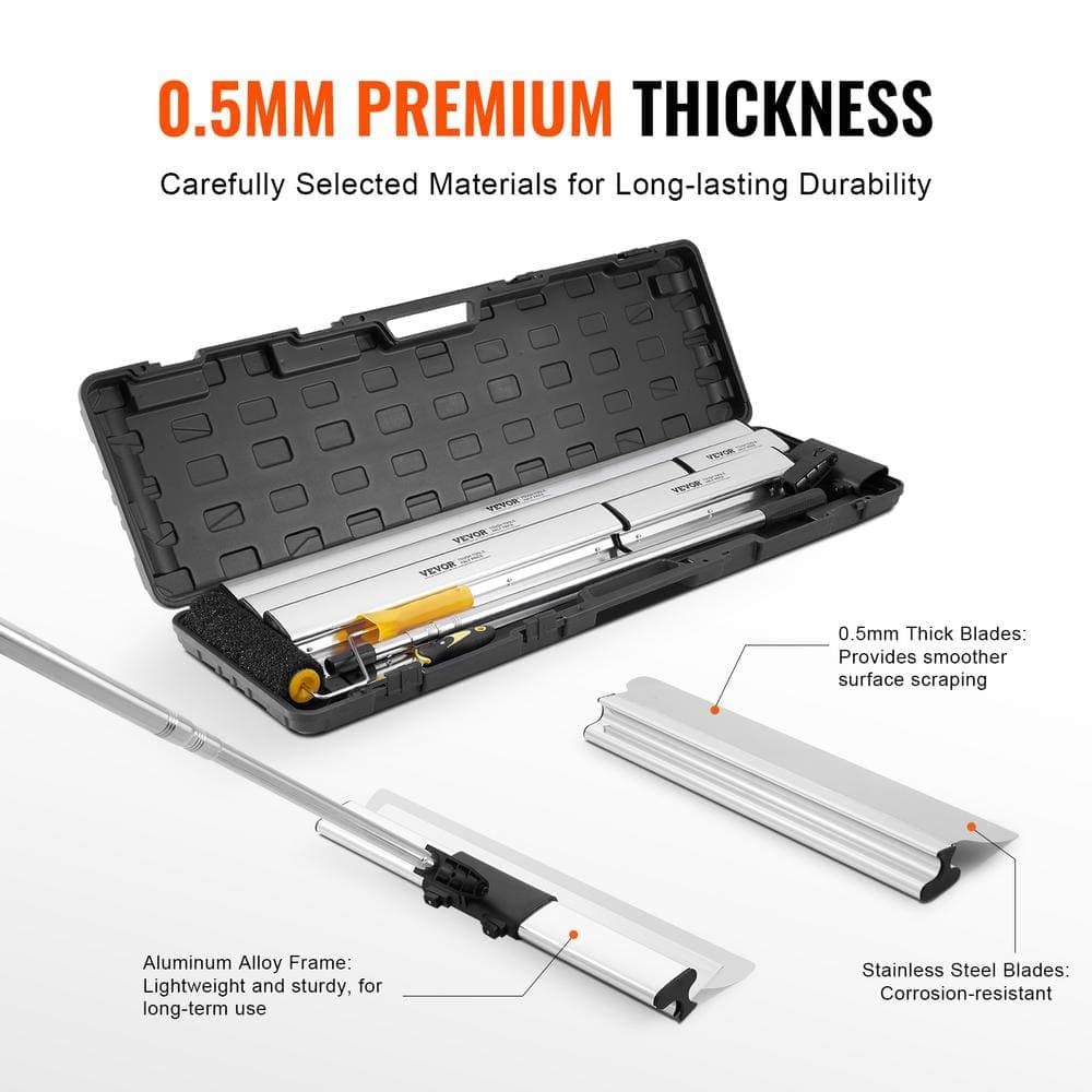 VEVOR Drywall Skimming Blade Set 10 in./16 in./24 in./32 in./40 in. Blades with 34 in. to 81.6 in. Extension Handle Pole (3)