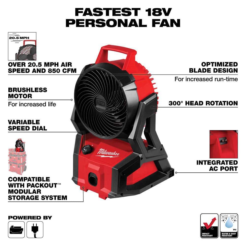 Milwaukee M18 18-Volt Lithium-Ion Brushless Cordless PACKOUT Jobsite Fan w/ FORGE HD 12.0 Ah Battery (3)
