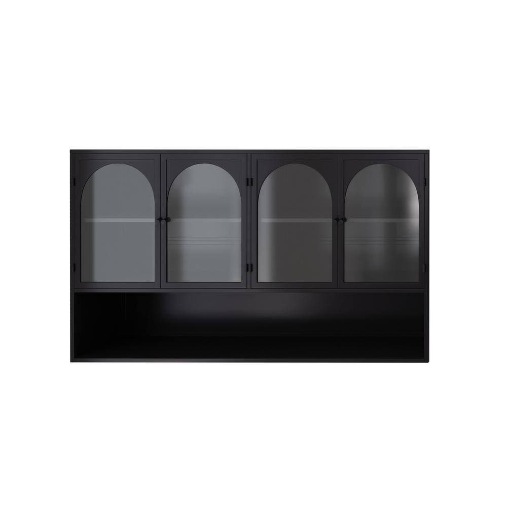 Unbranded Modern 47 in. W x 9 in. D x 27 in. H Glass Wall-Mounted for Kitchen, Bathroom Storage Wall Cabinet in Black (2)