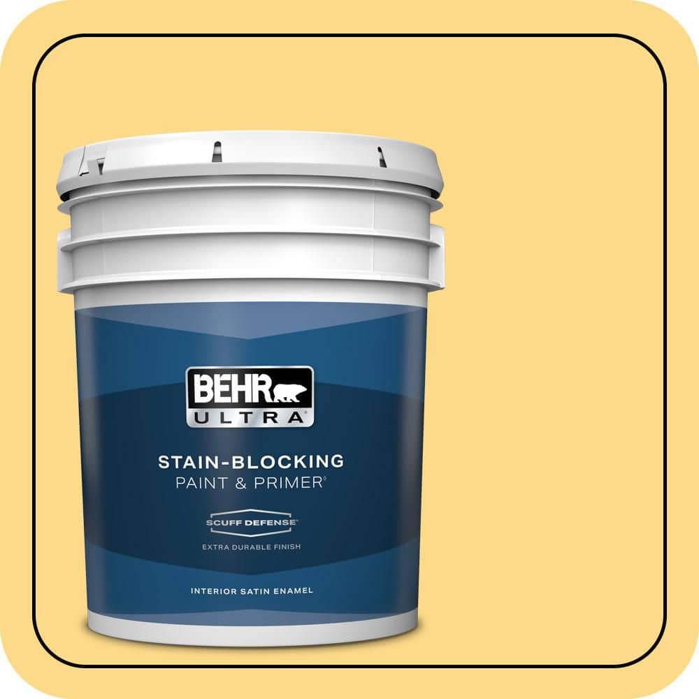 BEHR ULTRA 5 gal. #P280-4 Surfboard Yellow Extra Durable Satin Enamel Interior Paint & Primer
