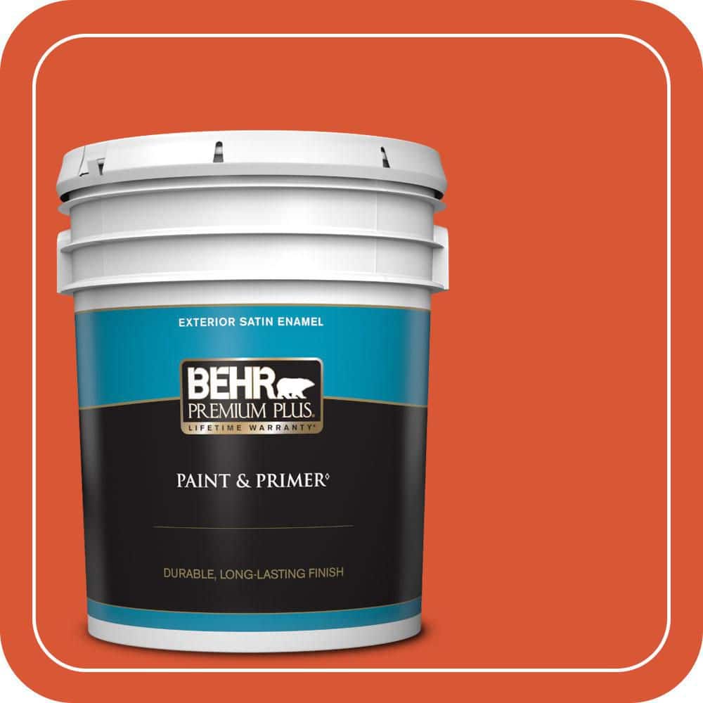 BEHR PREMIUM PLUS 5 gal. #P190-7 Inferno Satin Enamel Exterior Paint & Primer