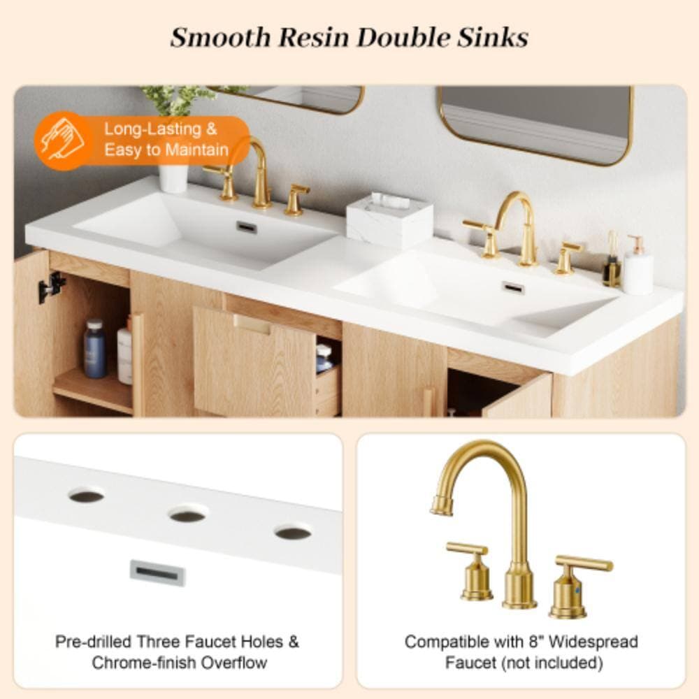Unbranded 59.1 in. W x 19.75 in. D x 36 in. H Bathroom Brown Linen Cabinet (3)