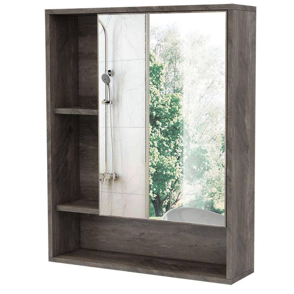 Dracelo 21.6 in. W 6.3 in. D 24 in. H Bathroom Mirror Wall Cabinet with Single Door and Adjustable Shelf (2)