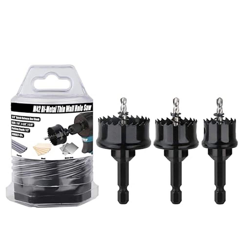 Unbranded Bi-Metal Hole Saw Kit 3PCS 7/8 in. to 1-3/8 in. M42 Thin Wall Cobalt Drill Cutter with Arbors for Wood Metal PVC (1)