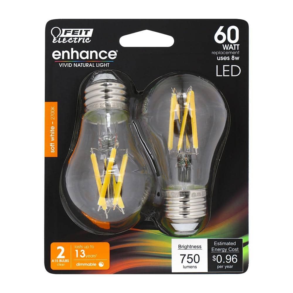Feit Electric 60-Watt Equivalent A15 Dimmable Filament CEC Clear Glass LED Ceiling Fan Light Bulb, Soft White 2700K (2-Pack) (4)