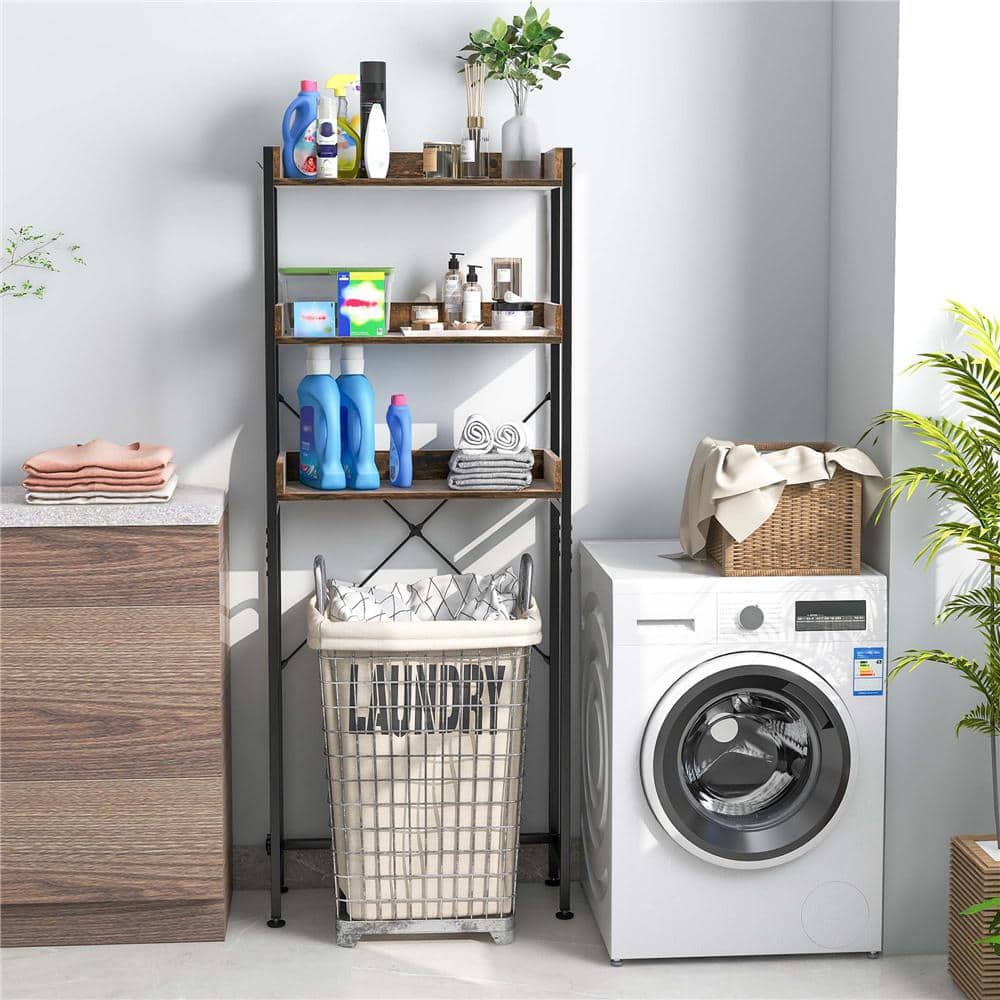 Costway 25 in. W x 64.5 in. H x 9.5 in. Metal Rectangular Shelf 3-Tier Over-The-Toilet Space Saver Rack in Brown (2)