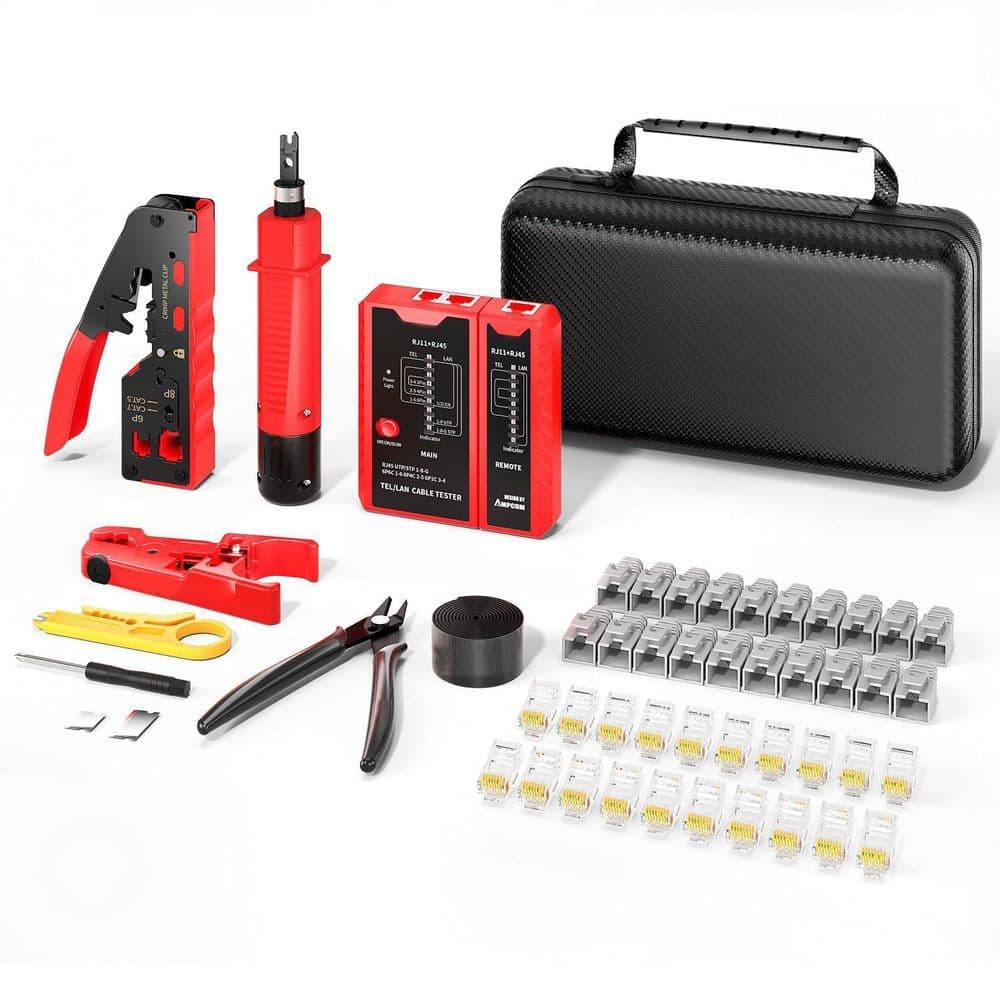 Unbranded Ethernet Crimping Tool Kit with RJ45 Tester, Punch Down Tool, Wire Stripper for Cat6/5e RJ45 Connectors, 1 Kit