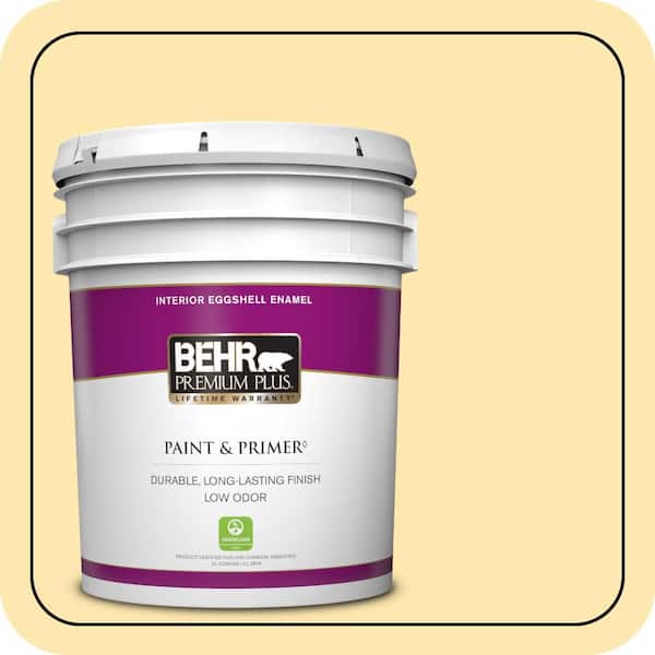 BEHR PREMIUM PLUS 5 gal. #P280-2 Gold Thread Eggshell Enamel Low Odor Interior Paint & Primer (2)