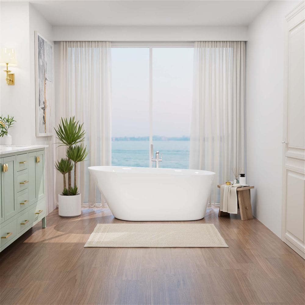 Mokleba Practical 30 in. Acrylic Freestanding Single Slipper Soaking Bathtub FlatBottom w/Polished Chrome Drain (2)