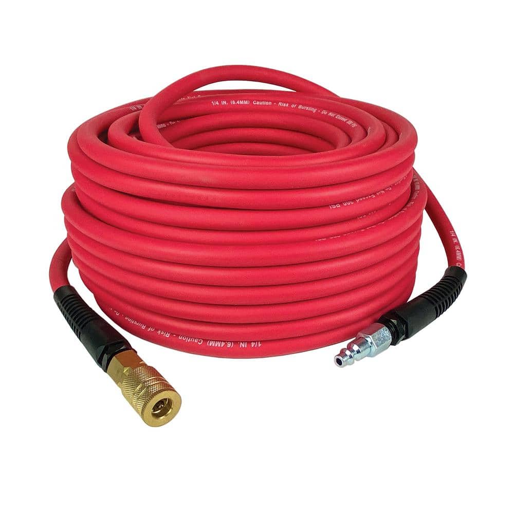 Primefit Premium Hybrid Air Hose 1/4 in. x 100 ft. with Industrial Coupler and Plug - Red (1)