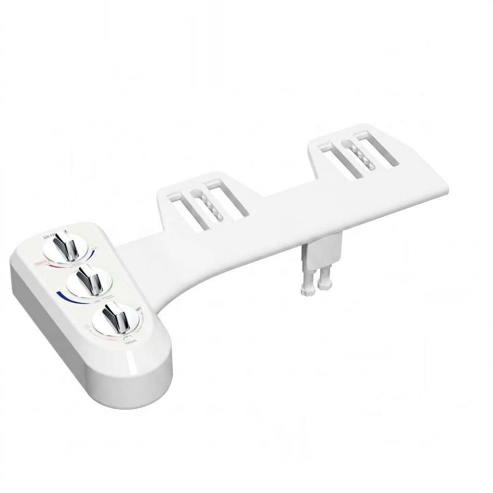 Anqtovp Dual Nozzle Bidet Attachment for Toilet with Adjustable Hot and Cold Water Spray, Self Cleaning, Non-Electric
