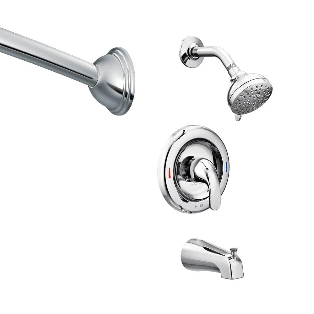 MOEN Adler Single-Handle 4-Spray Tub and Shower Faucet with Shower Rod in Chrome (Valve Included) (1)