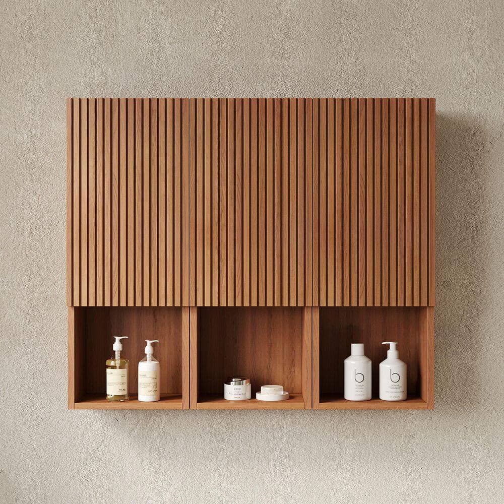 Liviza Combo 41 in. W x 11.8 in. D x 35 in. H Wood Bathroom Storage Wall Cabinet in Brown Oak w/ Soft Close Doors, Open Shelf (2)