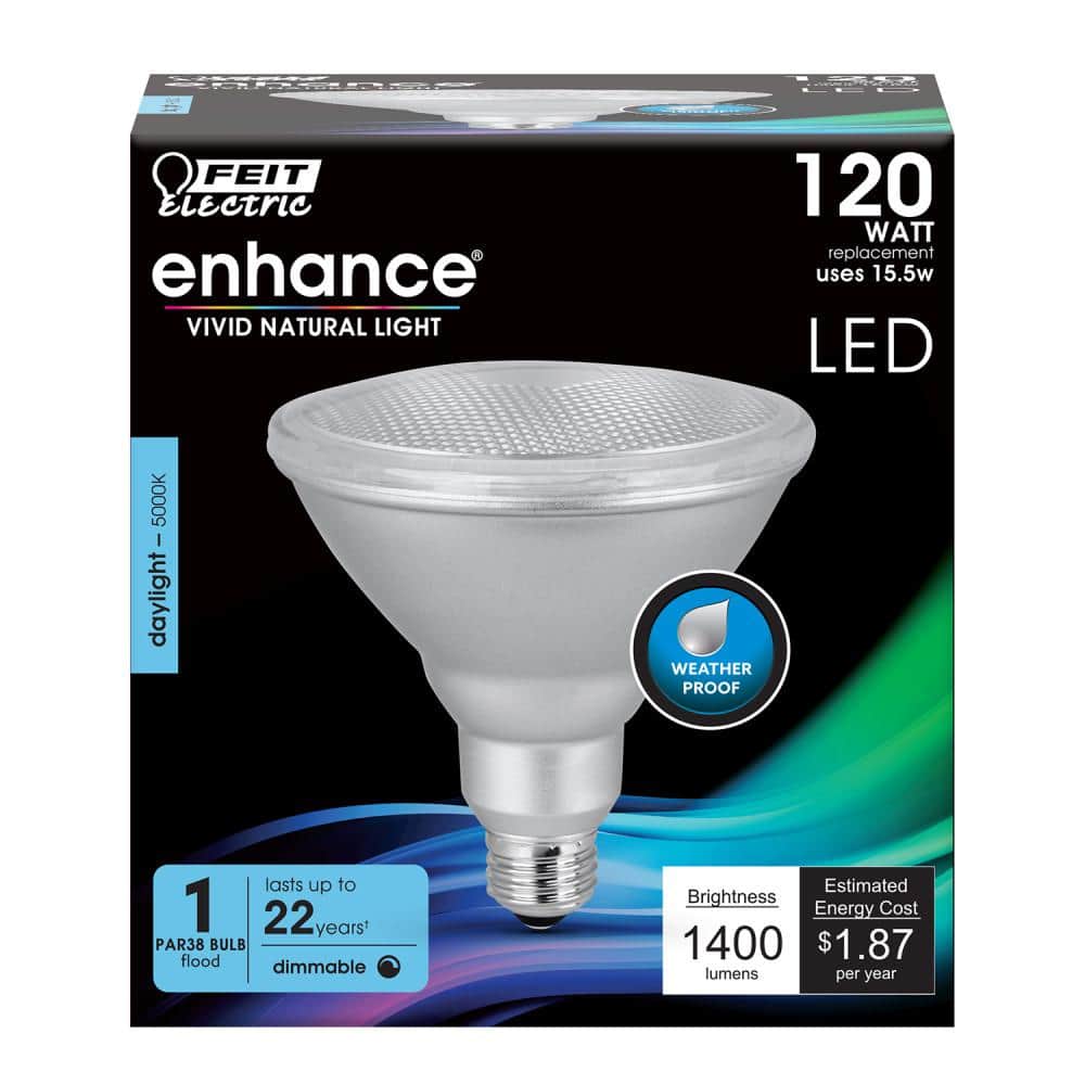 Feit Electric 120-Watt Equivalent PAR38 Outdoor Dimmable CEC Title 20 90 CRI E26 Medium Base Flood LED Light Bulb, Daylight 5000K (4)