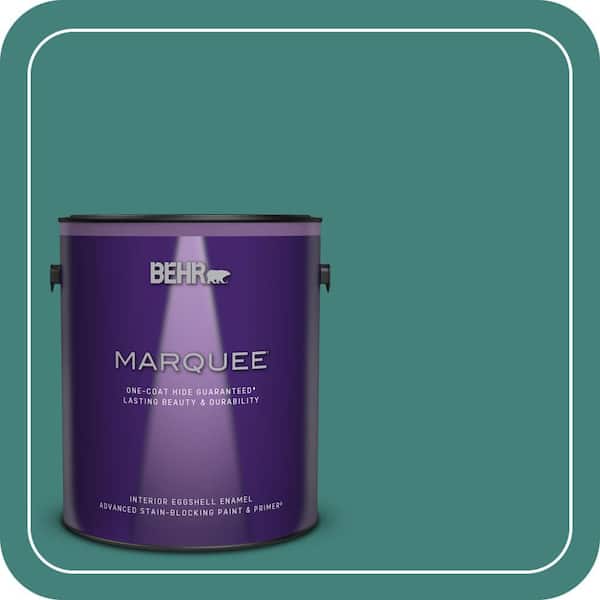 BEHR PREMIUM PLUS 1 gal. #M450-6 Bubble Turquoise Semi-Gloss Enamel Low Odor Interior Paint & Primer (2)