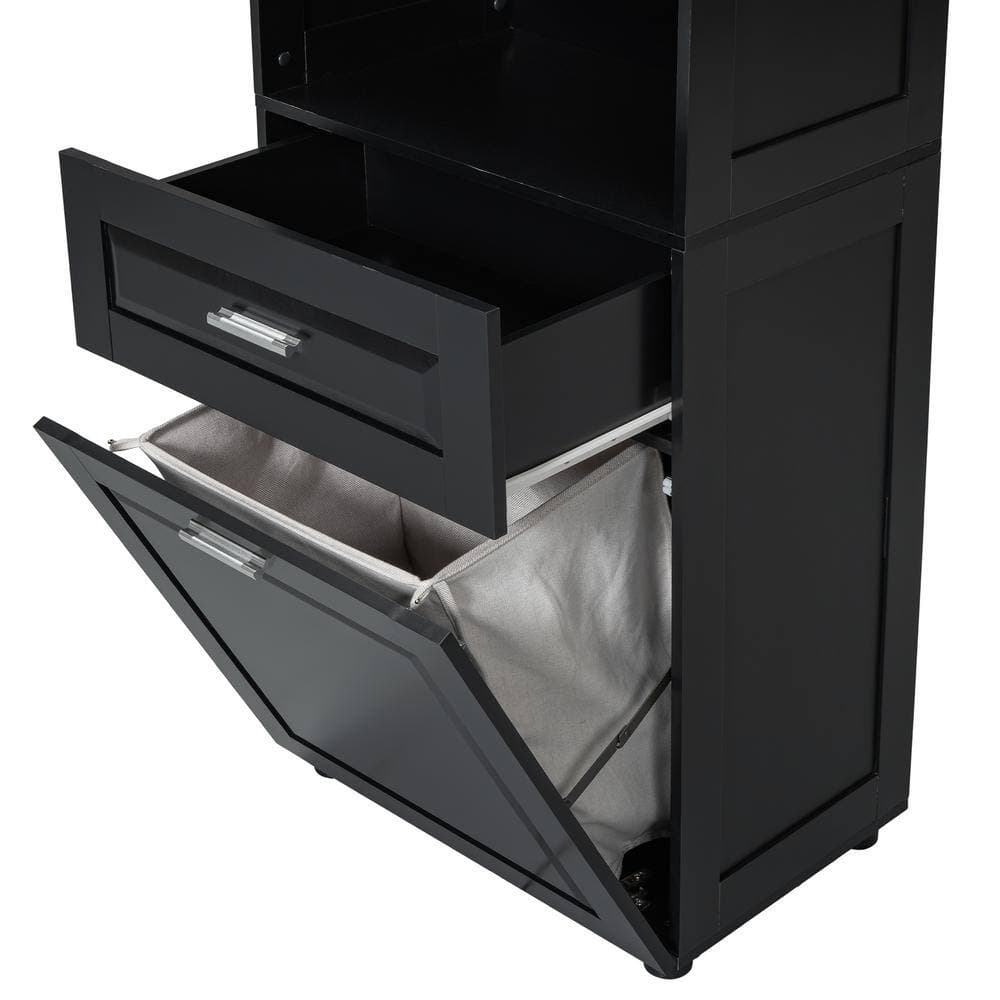 Unbranded 24.72 in. W x 16.29 in. D x 69.92 in. H Black Linen Cabinet with Laundry Basket (3)