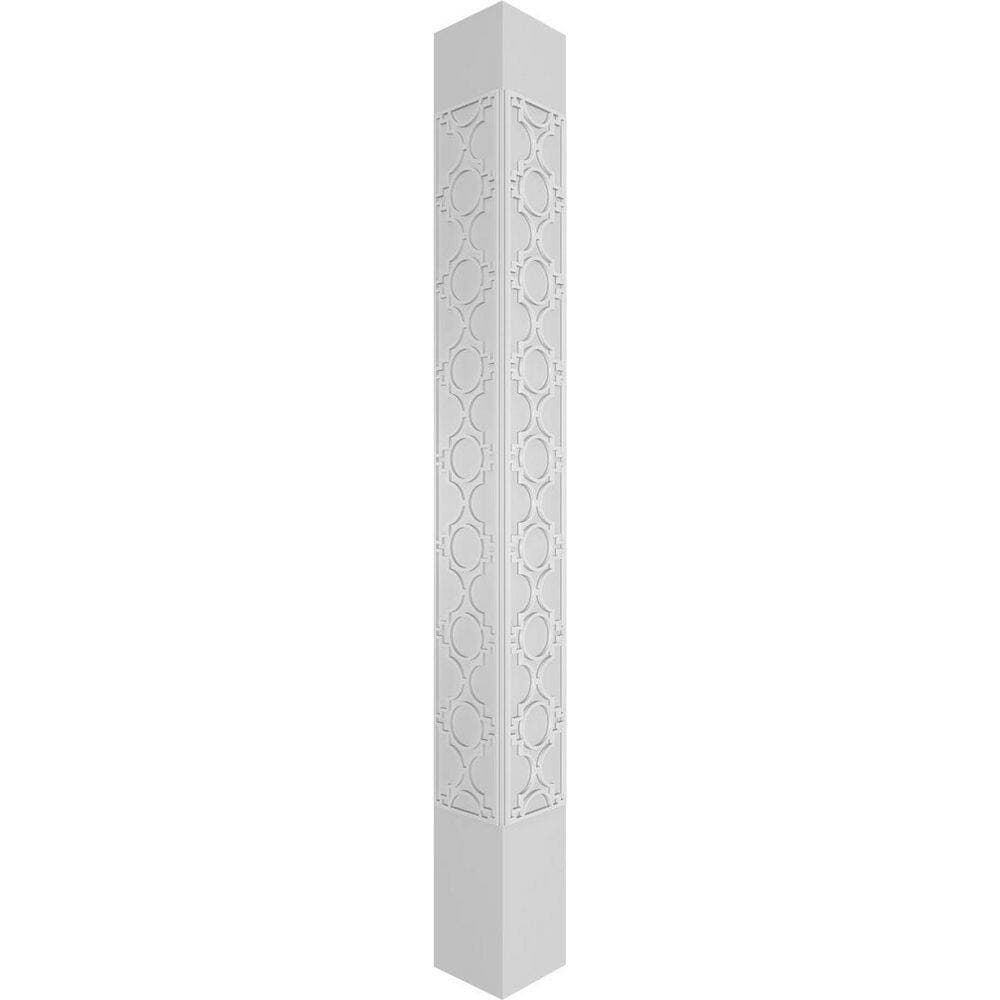 Ekena Millwork 7-5/8 in. x 9 ft. Premium Square Non-Tapered Gypsum Fretwork PVC Column Wrap Kit with Tuscan Capital and Base (3)