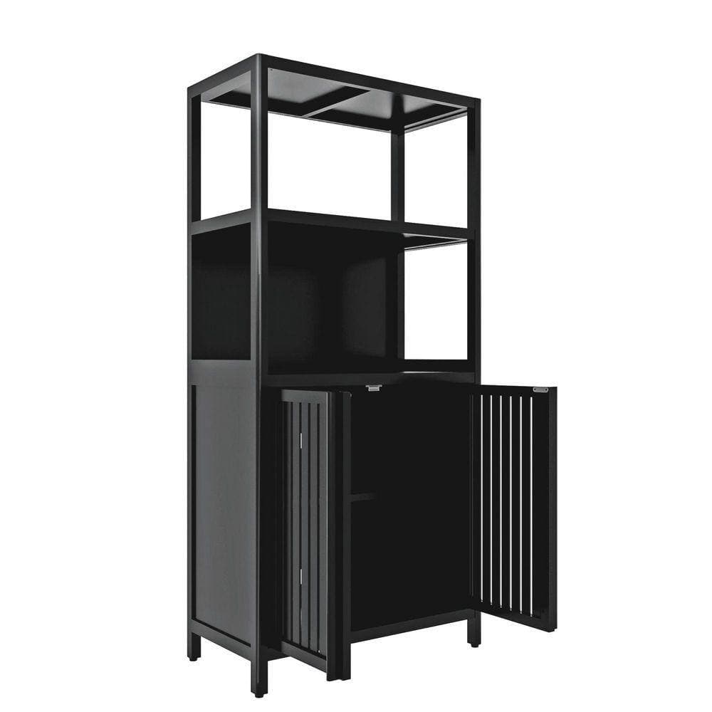 SANFANGIE Japanese Zen 13 in. W x 24.57 in. D x 52 in. H Black Linen Cabinet with 2-Doors for Living Room, Kitchen (1)