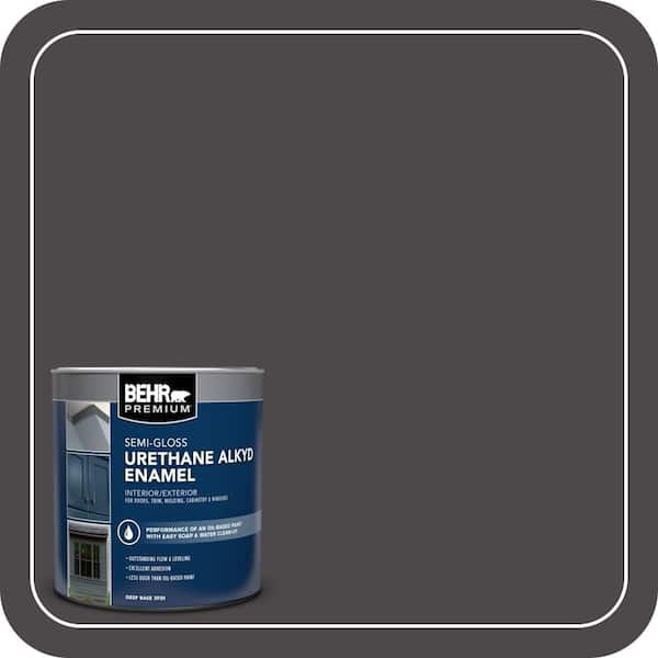 BEHR PREMIUM 1 qt. #N530-7 Private Black Semi-Gloss Enamel Urethane Alkyd Interior/Exterior Paint (2)